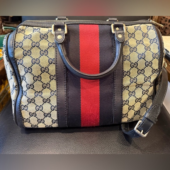 Classic Vintage Gucci Sherry Line Speedy Boston Navy Blue Bag - Picture 6 of 13